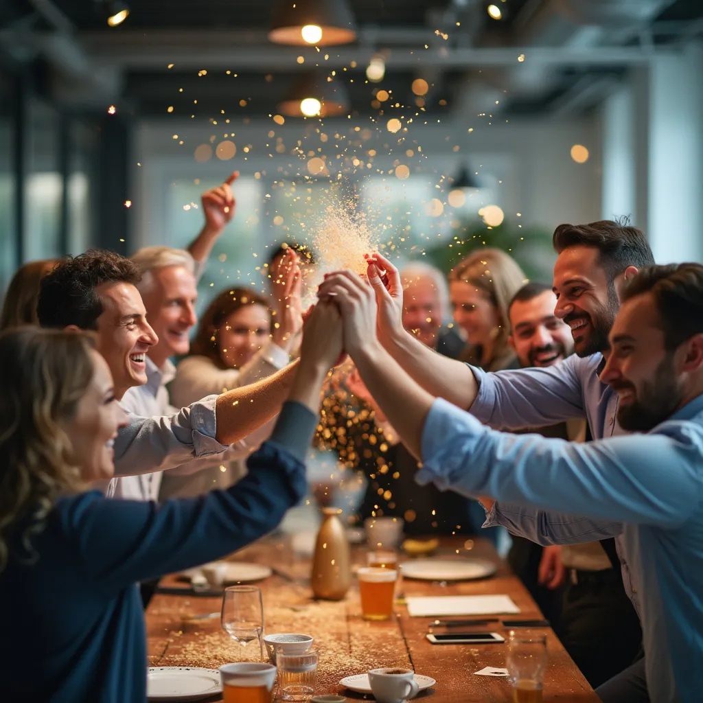 Celebración de un hito de proyecto con un cliente.